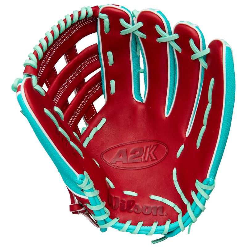Wilson A2K MY7SS 12.5" Outfield Baseball Glove - 2025 Brick Red / Seafoam / Pink