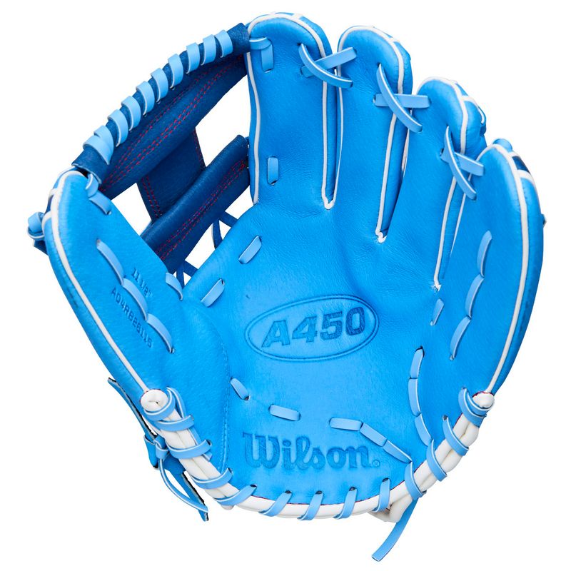 Wilson A450 11" Infield Baseball Glove Youth - 2022 Cool Blue / Roiyal Blue / White / Red