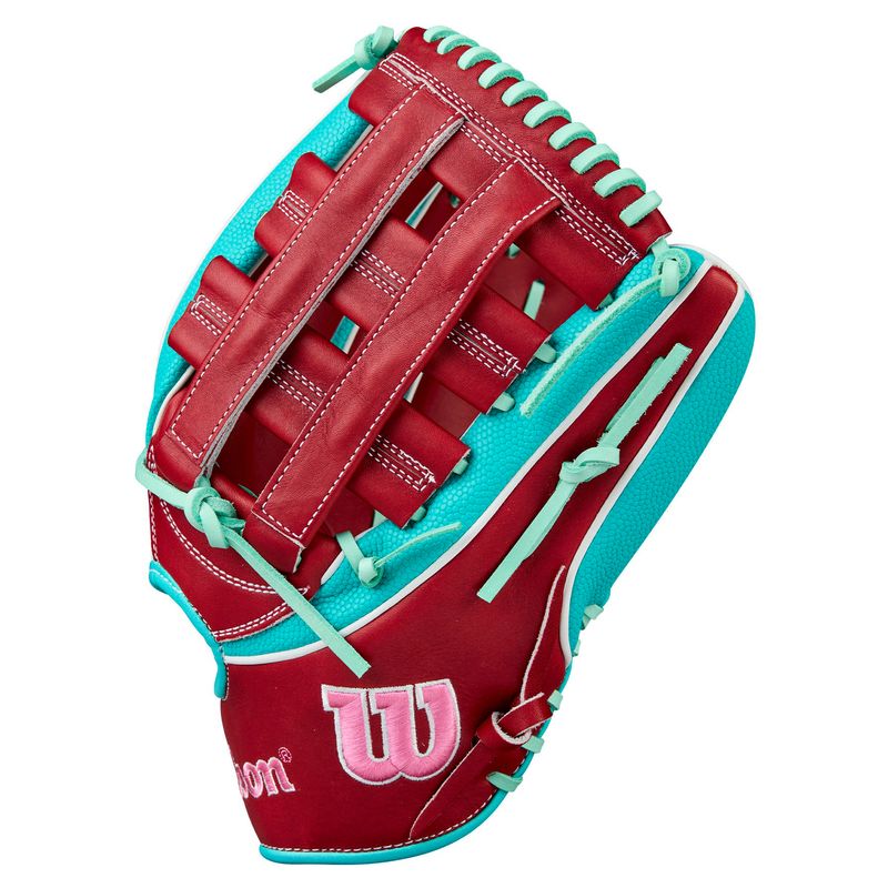 Wilson A2K MY7SS 12.5" Outfield Baseball Glove - 2025 Brick Red / Seafoam / Pink