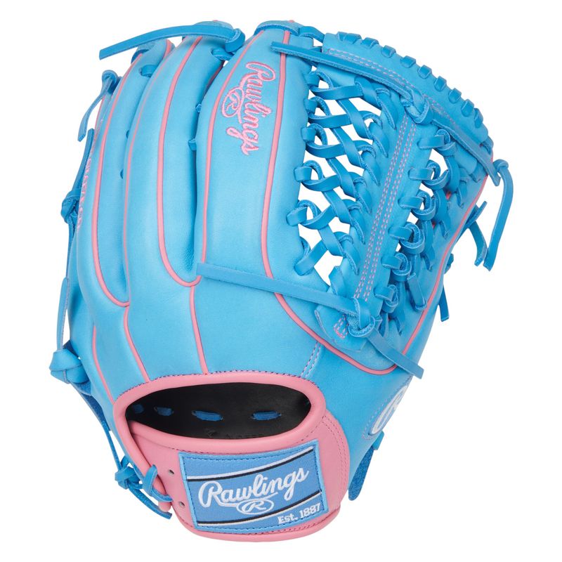 Rawlings Heart of The Hide Modified Trap-Eze Web 12.75" Baseball Glove Columbia Blue / Pink