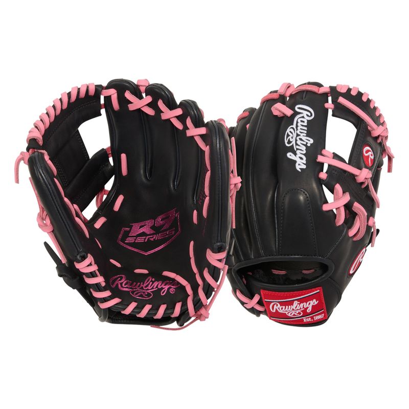 Rawlings R9 ContoUR 11.25" Infield Baseball Glove Black / Pink