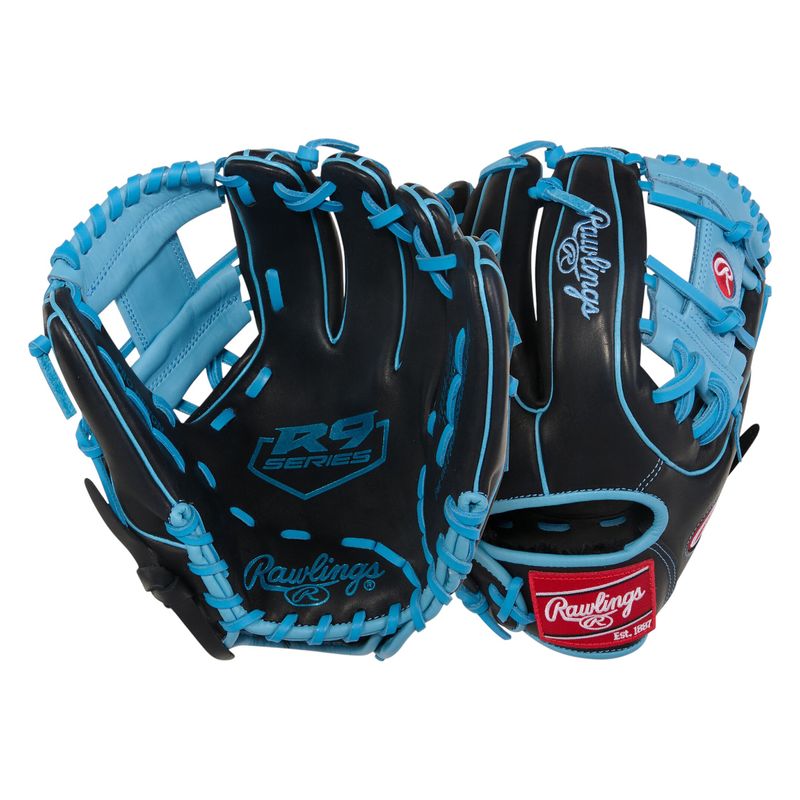 Rawlings R9 Series 11.5" Infield Baseball Glove  Black / Columbia Blue