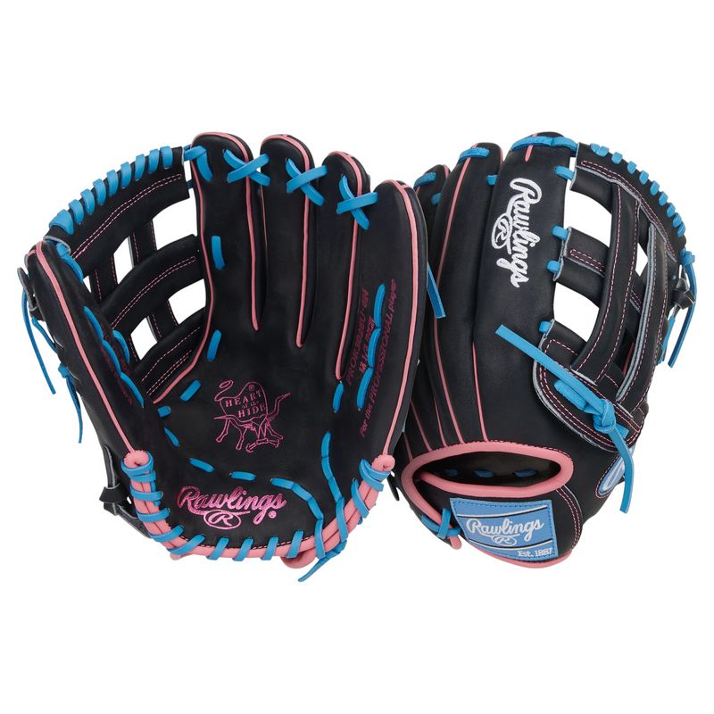 Rawlings Heart of The Hide ContoUR Fit 12.5" Baseball Glove  Black / Columbia Blue / Pink