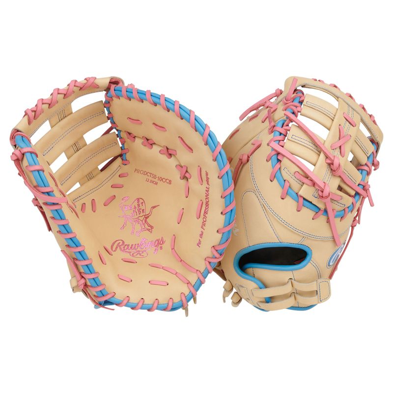 Rawlings Heart of The Hide 13" Softball Fastpitch First Base Mitt Camel / Pink / Columbia Blue