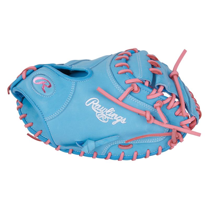 Rawlings Heart of The Hide 33" Baseball Catcher Mitt Columbia Blue / Pink