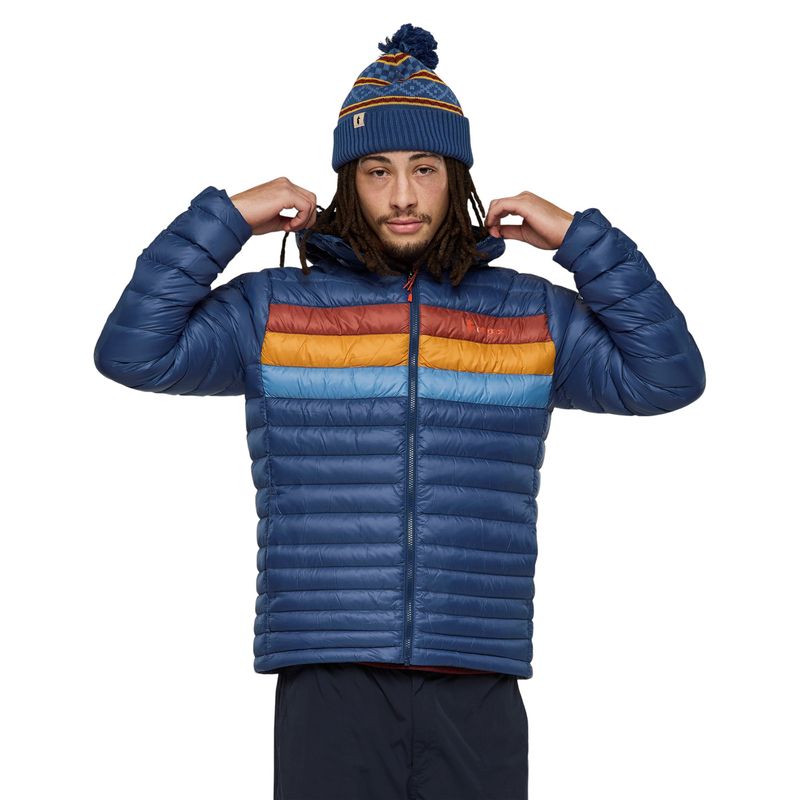 Cotopaxi Fuego Down Hooded Jacket - Men's Deep Sea Stripes