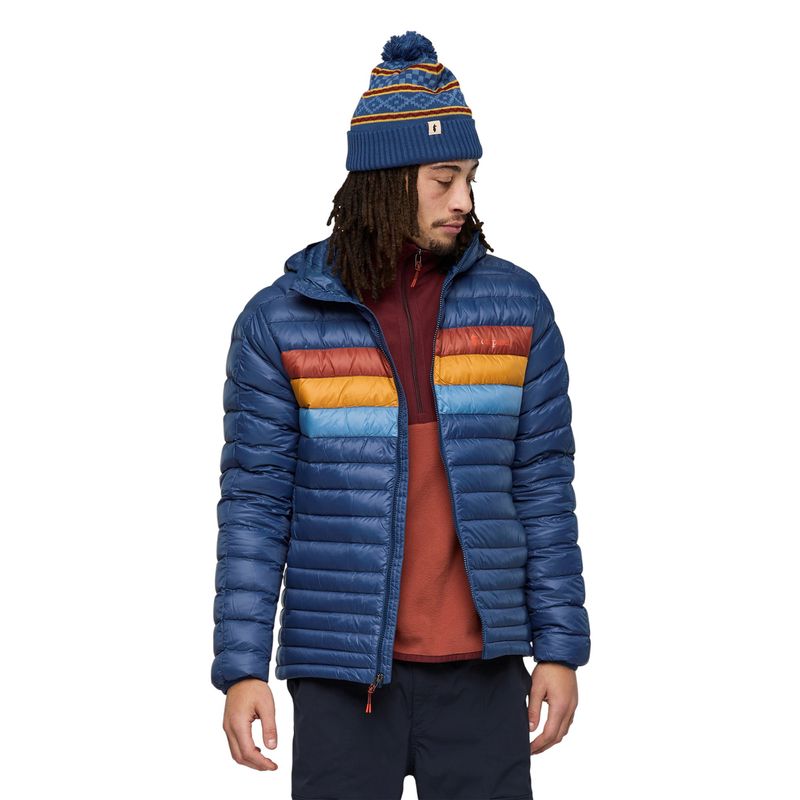 Cotopaxi Fuego Down Hooded Jacket - Men's Deep Sea Stripes