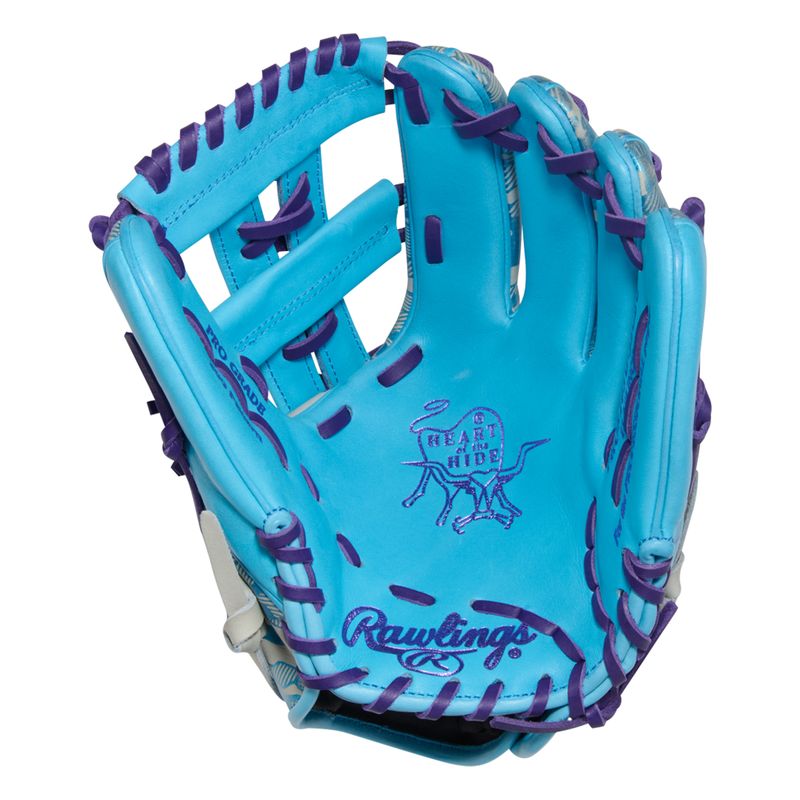 Rawlings Heart of Hide RGGC Baseball Glove - August 2025 Columbia Blue / Metallic Purple