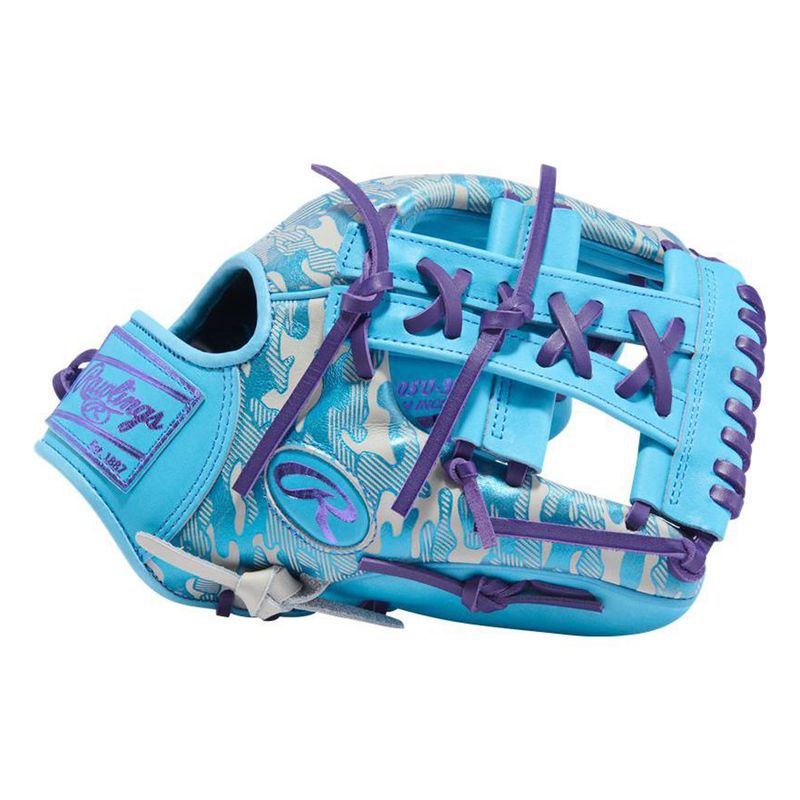 Rawlings Heart of Hide RGGC Baseball Glove - August 2025 Columbia Blue / Metallic Purple