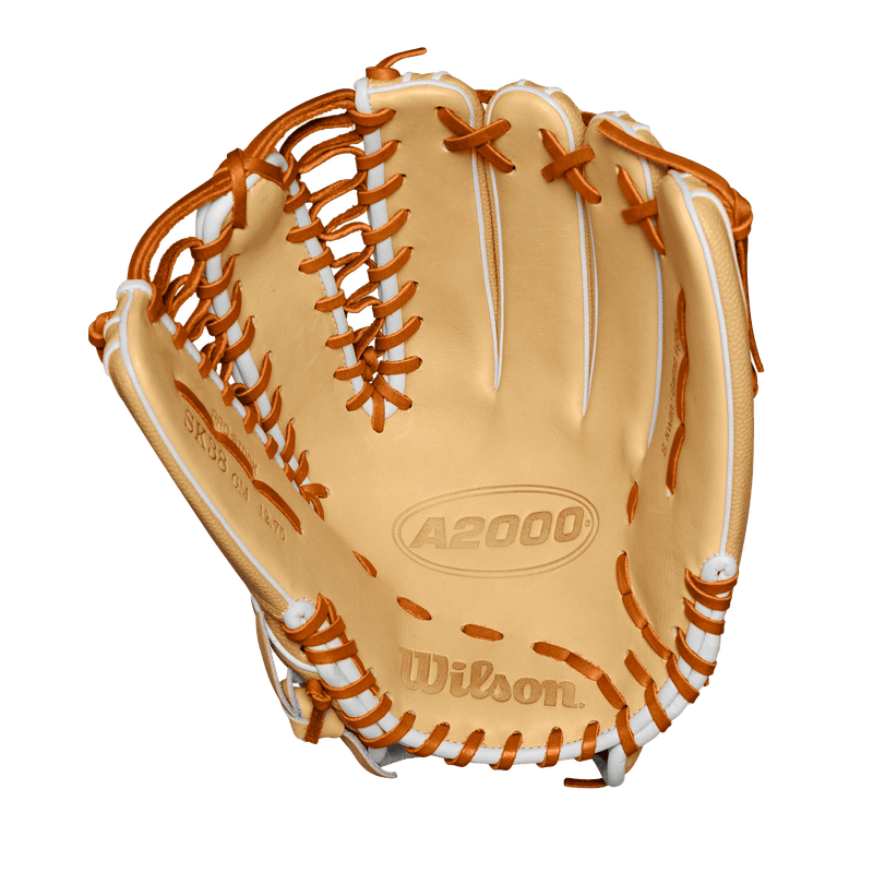 Wilson Steven Kwan A2000 SK38 GM Outfield Baseball Glove Fall 2024 Blonde / Blonde SuperSkin / Saddle Tan / White