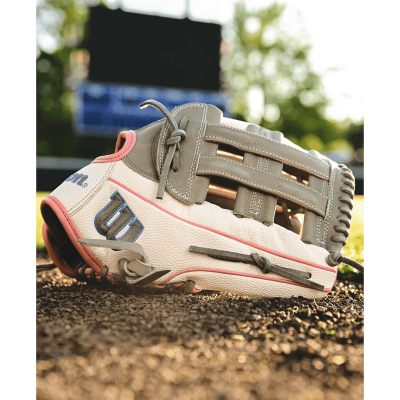 Wilson A2000 FP50SS Outfield Fastpitch Glove Fall 2024 Grey / White SuperSkin / Sky Blue