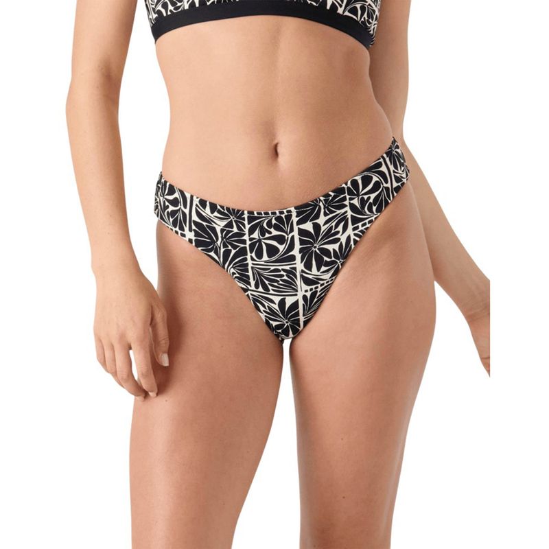 Roxy Geo Flower Hipster Full Coverage Bikini Bottom - Women's Black / Ivory