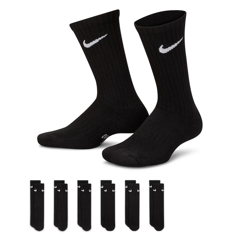 Nike Everyday Cushioned Crew Sock - Kids' (6 Pack) Black / White