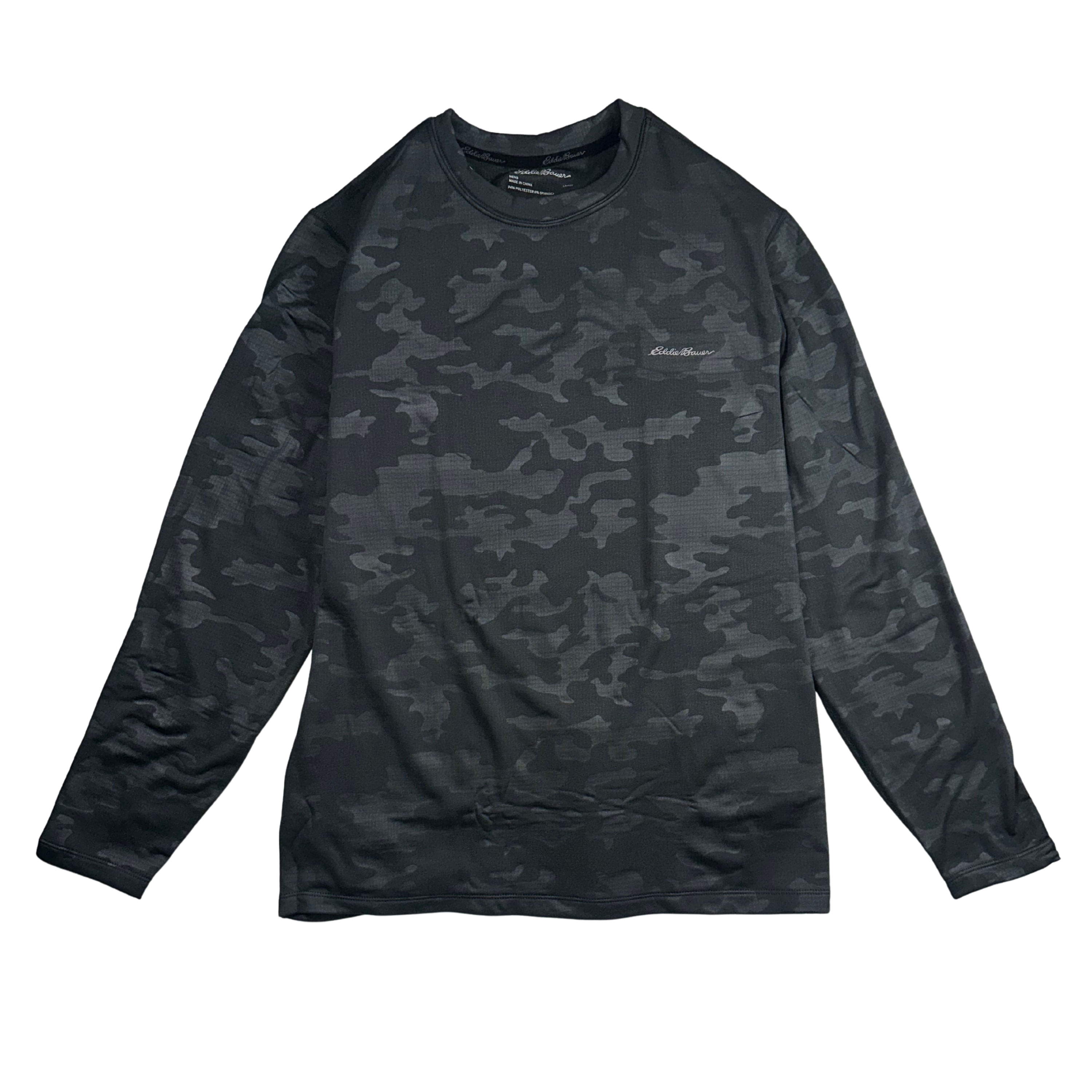 Eddie Bauer Heavyweight Mini Grid Fleece Crew Top - Men's Grey Camo