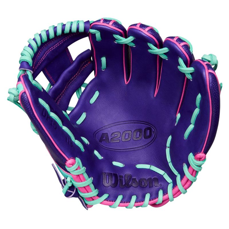 Wilson A2000 DP15SS Baseball Glove - 2025 Purple / Purple SuperSkin / Flamingo Pink / Seafoam