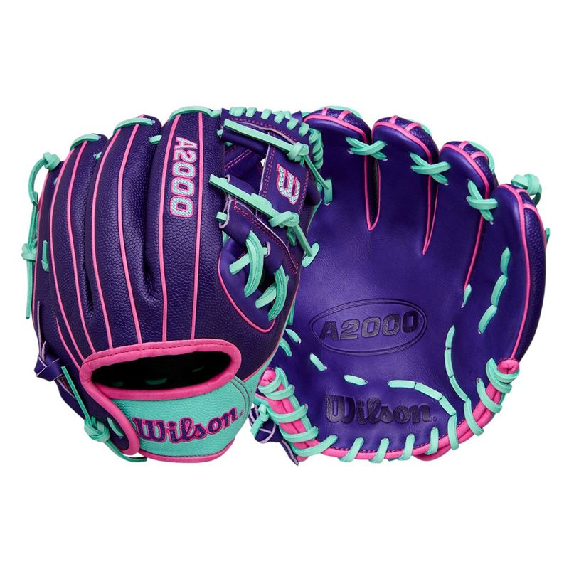 Wilson A2000 DP15SS Baseball Glove - 2025 Purple / Purple SuperSkin / Flamingo Pink / Seafoam