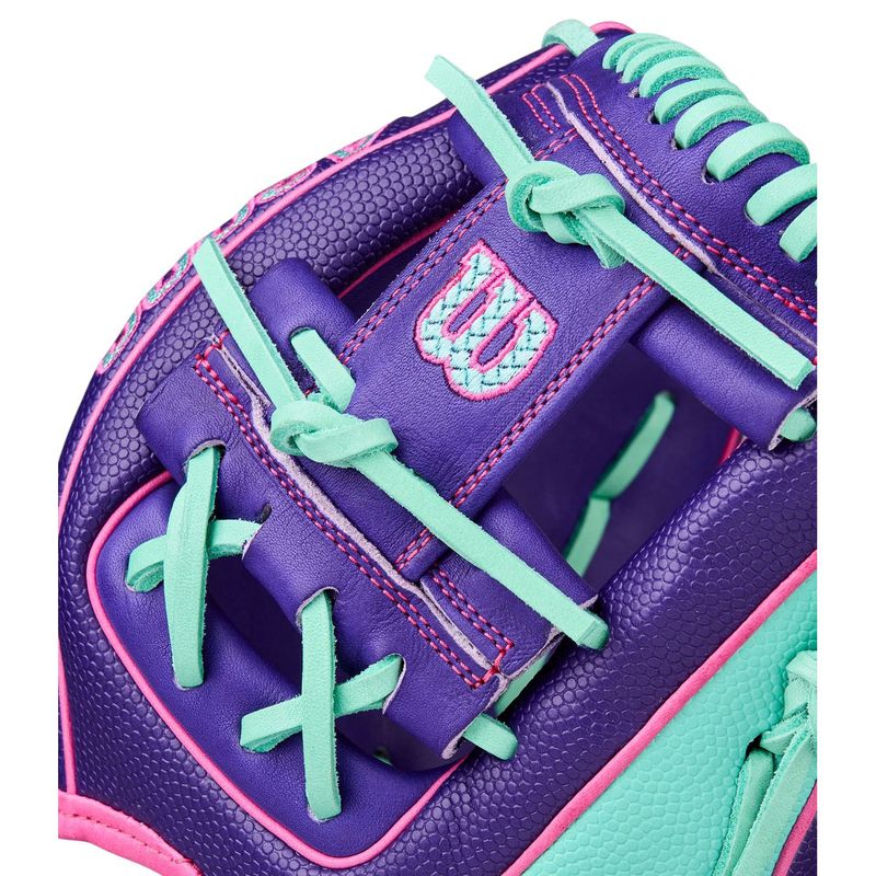 Wilson A2000 DP15SS Baseball Glove - 2025 Purple / Purple SuperSkin / Flamingo Pink / Seafoam