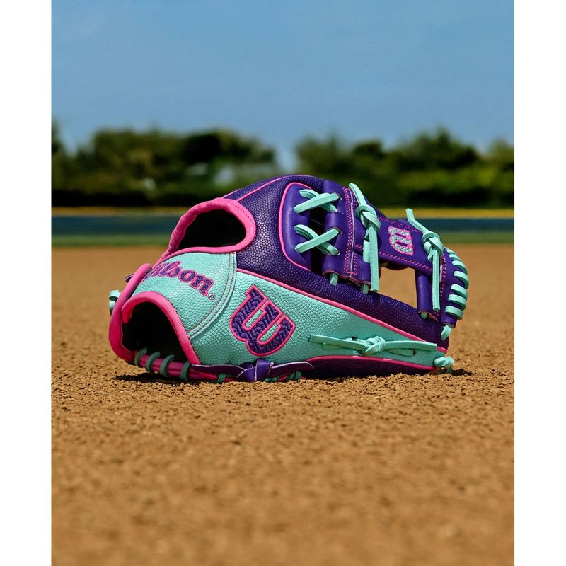 Wilson A2000 DP15SS Baseball Glove - 2025 Purple / Purple SuperSkin / Flamingo Pink / Seafoam