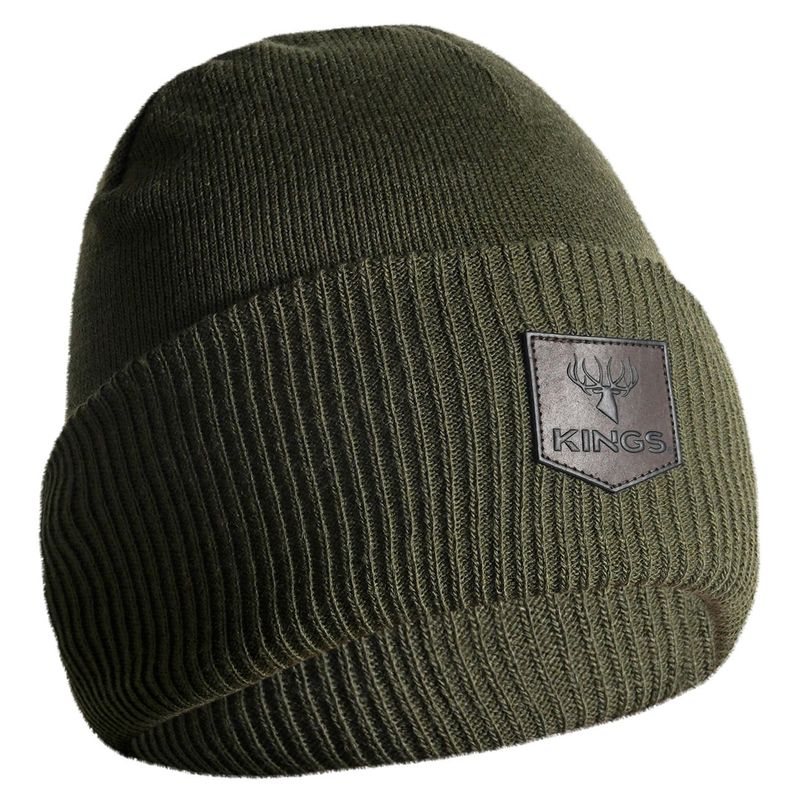 King's Camo Cuffed Basic With Leather Patch Beanie  Olive
