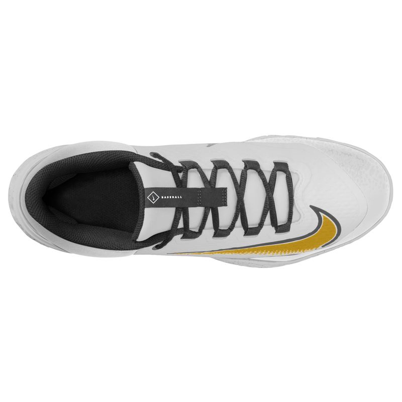 Nike Alpha Huarache Elite 4 Low Baseball Cleat - Men's White / Metallic Gold Black