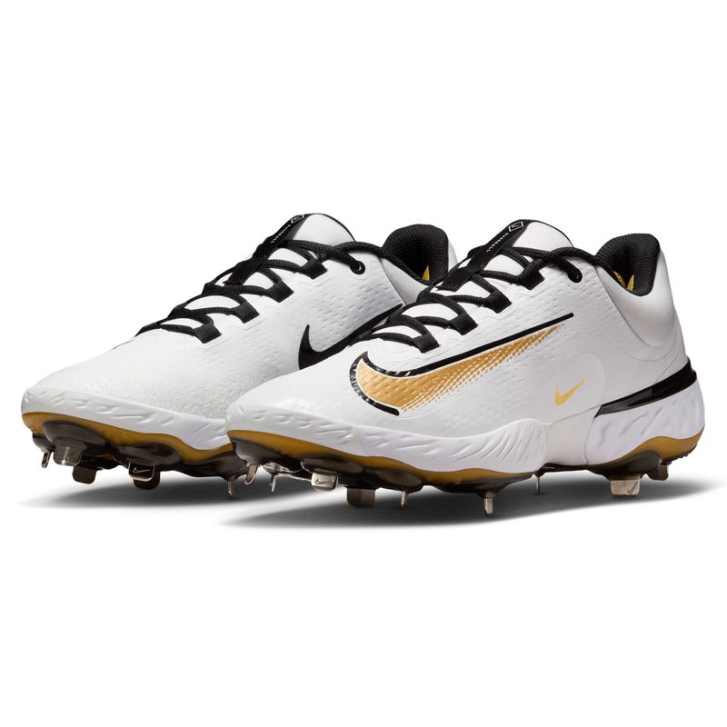 Nike Alpha Huarache Elite 4 Low Baseball Cleat - Men's White / Metallic Gold Black