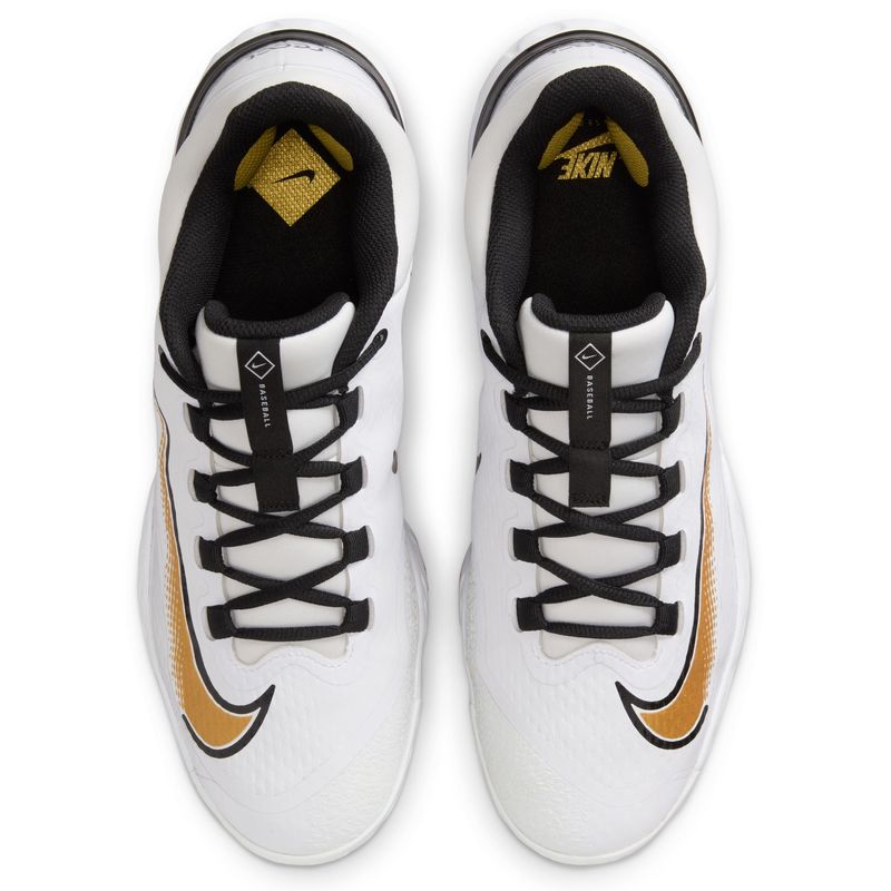 Nike Alpha Huarache Elite 4 Low Baseball Cleat - Men's White / Metallic Gold Black