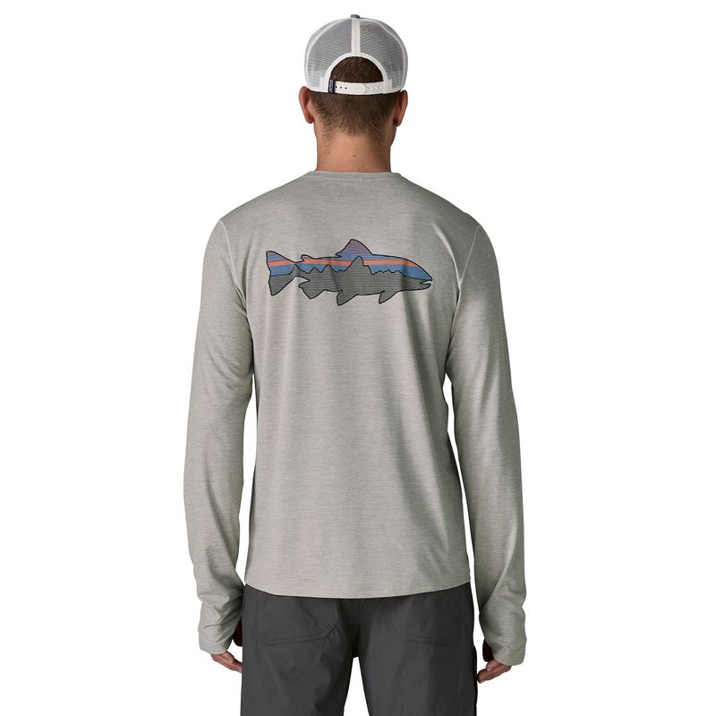 Patagonia Fitz Roy Trout Cap Cool Sun Long-Sleeve Shirt - Men's Crisp Grey / Salt Grey X-Dye