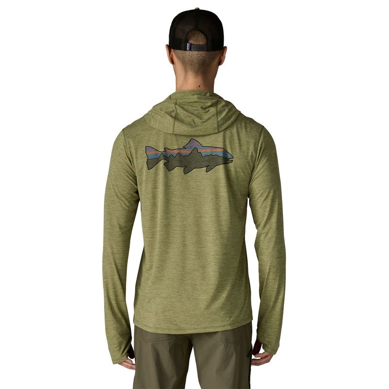 Patagonia Fitz Roy Trout Cap Cool Sun Hoodie - Men's Caper Green / Buckhorn Green X-Dye