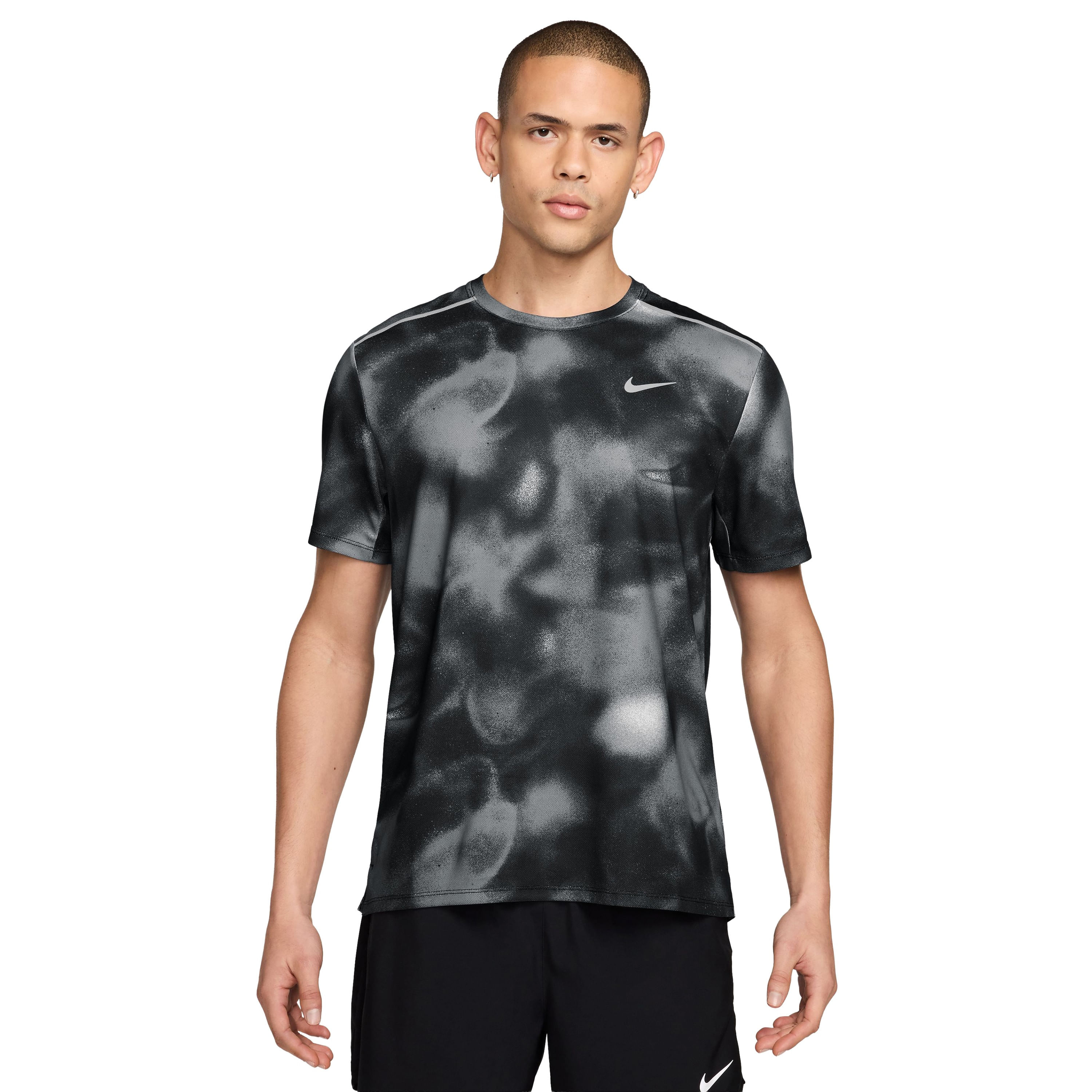 Nike Dri-FIT UV Miler Aop T-Shirt - Men's - Black, Reflective Silver M