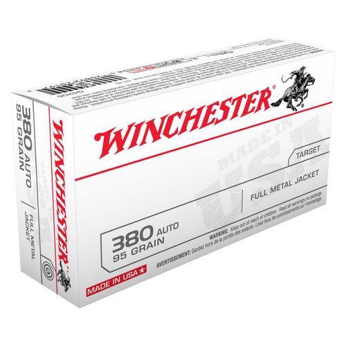 Winchester USA 380 ACP 95 Grain FMJ Ammunition 50 Rounds