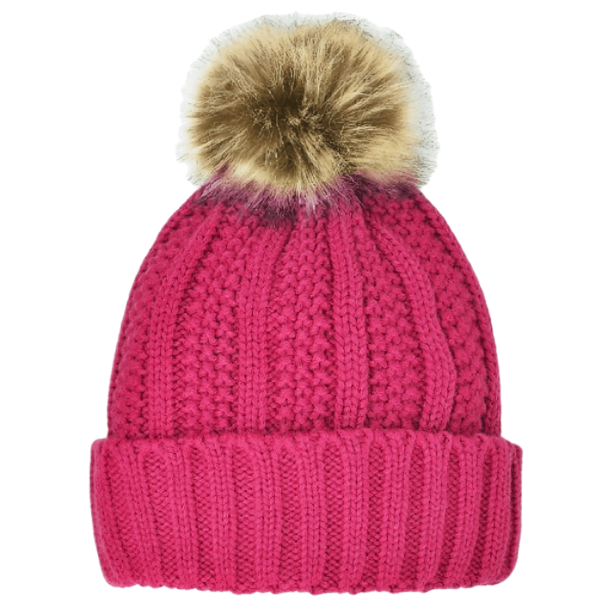 Grand Sierra Cable Cuff Hat With Faux Fur Pom - Girls' - Als.com